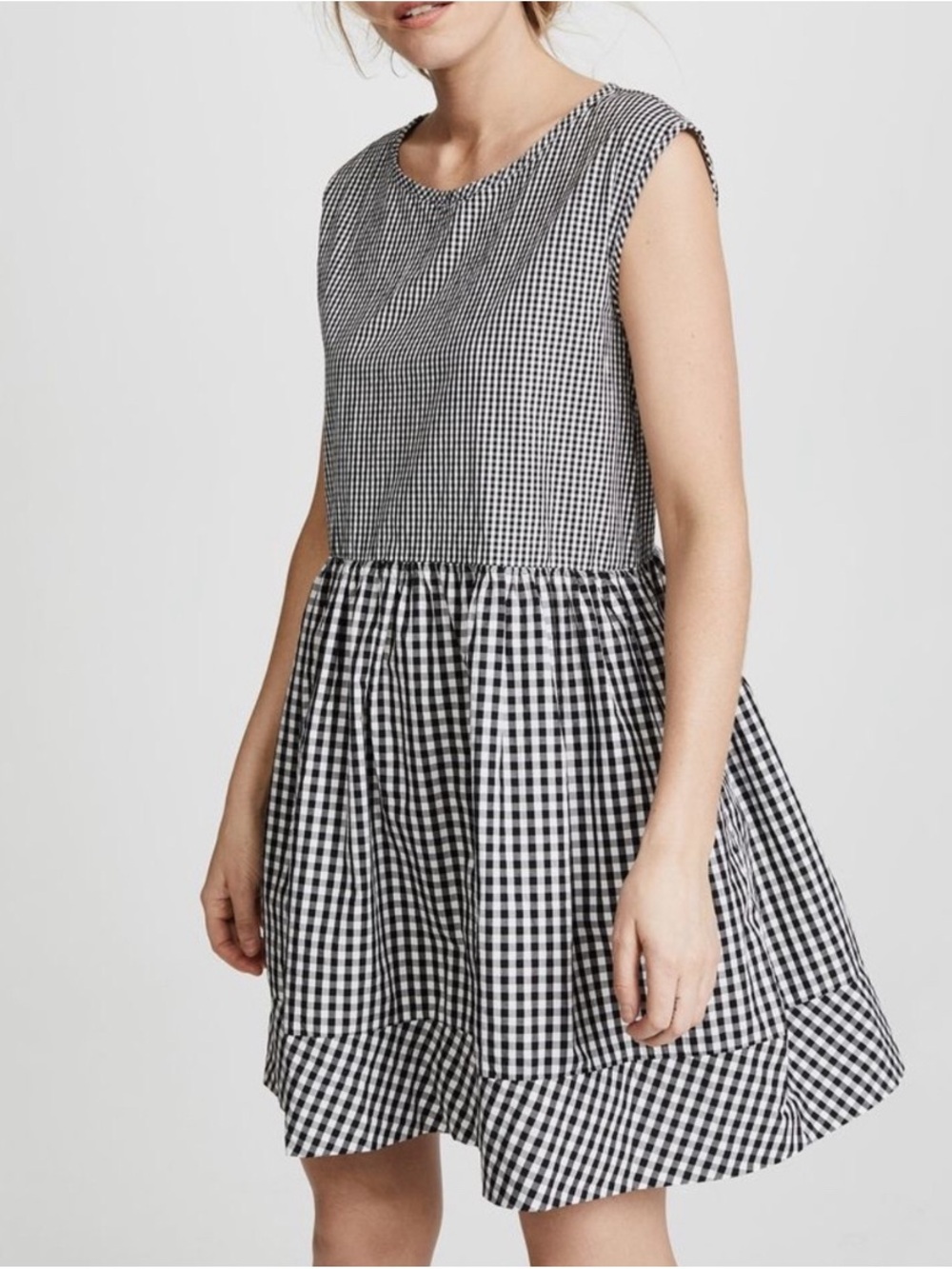 Madewell Gingham Fit & Flare Dress XL Black White Cotton Tie Back